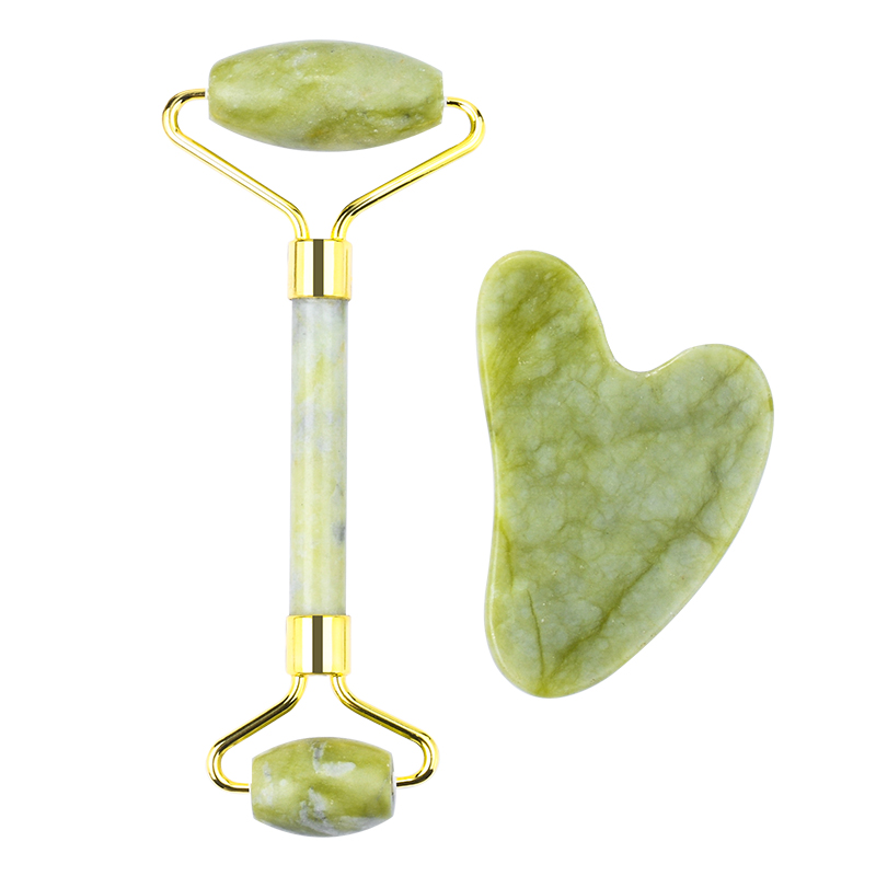 green jade roller gua sha set